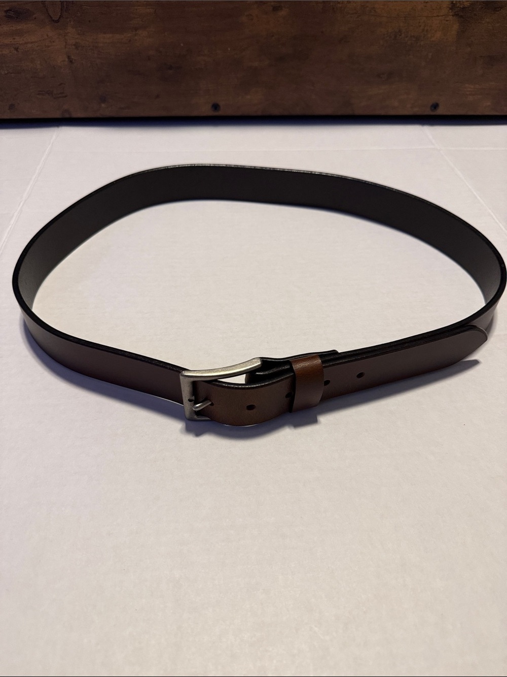 Men's Brown Leather Belt with Brushed Silver Buckle